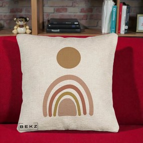Perna Decorativa Boho Rainbow Sun, 40x40 cm, Bej Canapea, Husa Detasabila, Perna Inclusa, BEKZ®