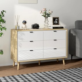 HOMCOM Comodă cu 6 Sertare din Lemn 110x40x75 cm Alb Lucios și Stejar | Aosom Romania