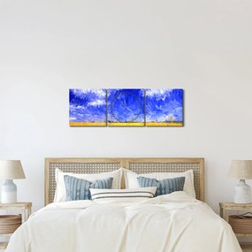 Tablou - Pictură în ulei, câmp auriu (cu ceas) (90x30 cm)