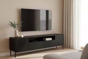 Comodă TV Nicole 200 cm cu nișă și sertare - negru mat / picioare negre