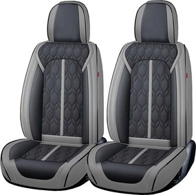 Huse auto premium 5 locuri Carguard Deluxe piele ecologica perforata - gri - negru