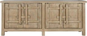 Bufet din lemn de ulm reciclat, natur, cu 4 uși și decor geometric în relief, aspect rustic, finisaj natural, 96 x 230 x 48 cm, „Ervino”