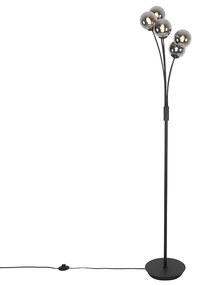 Lampa de podea moderna neagra cu 5 lumini cu sticla fumurie - Atena