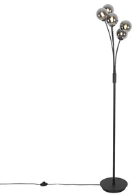 Lampa de podea moderna neagra cu 5 lumini cu sticla fumurie - Atena