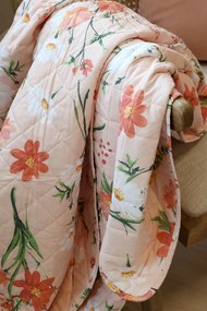 Pilota roz, din bumbac, model floral, 180x130cm, Aix