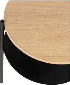 Noptieră neagră/în culoare naturală cu blat cu aspect de lemn de stejar Tu – noo.ma