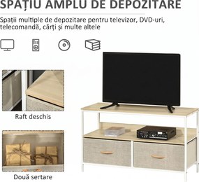HOMCOM Mobilier pentru Televizor de 47" cu Sertare Pliabile din Material Textil și Raft, 98x29x56 cm, Lemn Natural | Aosom Romania