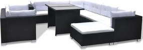 vidaXL Set mobilier de grădină cu perne, 10 piese, negru, poliratan