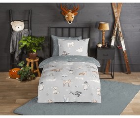 Lenjerie de pat pentru copii gri din flanelă pentru pat de o persoană 140x200 cm Cira – Good Morning