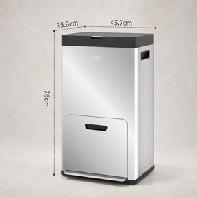 HOMCOM Coș de Gunoi cu 3 Compartimente de 56L, Pedală și Închidere Silențioasă, 45,7x35,8x76 cm, Argintiu | Aosom Romania