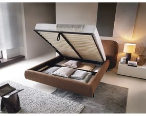 Pat matrimonial teracotă tapițat cu spațiu de depozitare cu somieră 180x200 cm Pointt – ELTAP