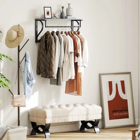 HOMCOM Suport perete garderobă, Cârlige haine montate pe perete, 5 cârlige, raft superior, versatil, Gri | Aosom Romania