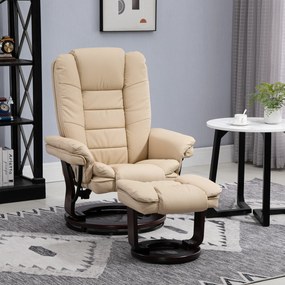 HOMCOM Set Fotoliu și Pouf pentru Picioare, Rotativ la 360° și Reclinabil cu Suport pentru Cap și Brate, 85x106x94cm, Bej | Aosom Romania