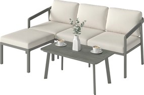 Outsunny Set Grădină Exterior 3 Piese cu Canapea 3 Locuri, Taburet, Masă de Cafea și Perne Maro și Bej | Aosom Romania