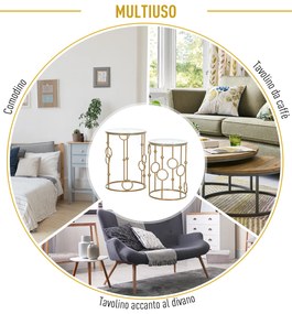 HOMCOM Set 2 Mese de Cafea, Design Modern, Metal și Sticlă, Auriu | Aosom Romania