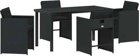 vidaXL Set de masă pentru grădină cu pernă 5 pcs Negru poliratan