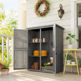 Outsunny Dulap de Grădină 0,83 m² 127x65x168 cm cu 2 Uși tip Oblon 2 Rafturi 2 Mânere și Acoperiș Impermeabil Gri | Aosom Romania