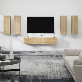 Set dulap TV, 6 piese, stejar sonoma, lemn prelucrat 6, Stejar sonoma, 30.5 x 30 x 90 cm