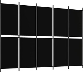 vidaXL Paravan de cameră cu 5 panouri, negru, 250 x 180 cm, textil