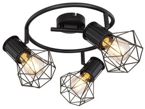 Plafoniera cu 3 spoturi design industrial PRISKA negru