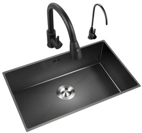 Chiuveta Bucatarie Profesionala , Incorporata in blat, Inox,HM GRI-NEGRU, 75X45 CM