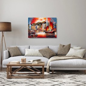Tablou pe sticlă - Victoria Harbour, Hong Kong, pictură în ulei (70x50 cm)