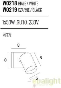 Aplica perete cu spot directonabil TOP I alb W0218 MX