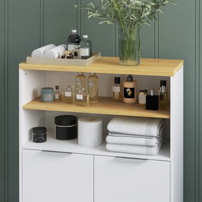 kleankin Mobilier de depozitare pentru baie cu 2 uși și 2 compartimente deschise dim.  60L x 30A x 102H cm, alb | Aosom Romania