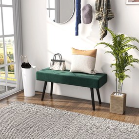 HOMCOM Bancă pentru Capătul Patului, Bancă cu Picioare din Oțel și Țesătură cu Efect de Catifea, 100x36x45 cm, Verde | Aosom Romania