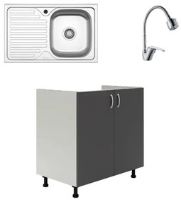 Set Masca Chiuveta Karo, Antracit/Alb, 80 x 50 x 80 cm, Chiuveta Inox, Cuva dreapta, Baterie Flexibila