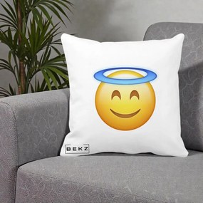 Perna Decorativa Emoji Inger cu Aureola, 40x40 cm, Alba Mata, Husa Detasabila, Perna Inclusa, BEKZ®