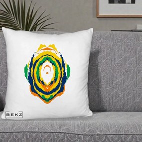 Perna Decorativa Oval Abstract Multicolor, 40x40 cm, Alb Pufos, Husa Detasabila, Perna Inclusa, BEKZ®