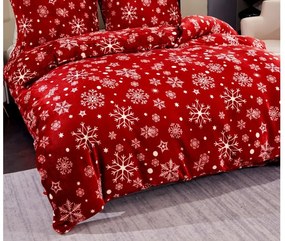Set Lenjerie cocolino SNOWFALL rosu + Cearsaf Cocolino microplus SOFT 180x200 cm alb, pat dublu
