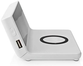 Nedis WCACQ20WT - Ceas cu alarmă, ecran LCD și încărcător wireless 15W/5V alb