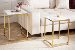 Neînvins Măsuță laterală Elegance set de 2 într-un cadru alb, auriu, cu aspect de marmură