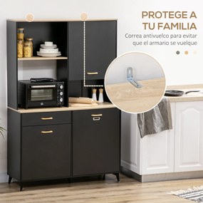 HOMCOM Cămară de Bucătărie cu Sertar Dulapuri și Rafturi Mobilier Auxiliar pentru Cuptor cu Microunde Stil Modern 119x41x180cm Negru | Aosom Romania