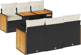 vidaXL Set canapele grădină perne 7 piese negru, poliratan/lemn acacia
