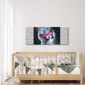 Tablou - Fluture roz în perete (120x50 cm)