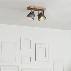 Spotlight industrial din oțel cu fixare din lemn și reglabil cu 2 lumini - Emado