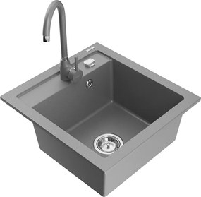 Mexen Vito chiuvetă de granit cu 1 bazin și baterie de bucătărie Telma, gri - 6503-71-670200-71