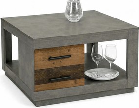 Masuta cafea Fulda, gri ciment/lemn antichizat, PAL, 80x80x46 cm