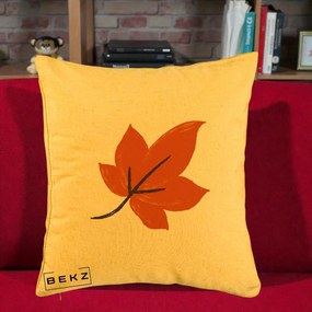 Perna Decorativa Frunza de Toamna Portocalie, 40x40 cm, Galben, Husa Detasabila, Perna Inclusa, BEKZ®