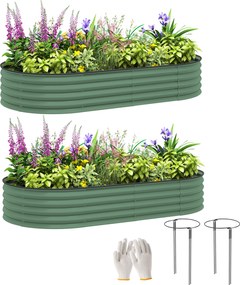 Outsunny Set de 2 paturi înălțate pentru grădină, ghivece de exterior cu fund deschis, margine din cauciuc, metal, 181 x 93 x 30 cm, Verde | Aosom Romania