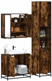 vidaXL Set mobilier de baie, 3 piese, stejar fumuriu, lemn prelucrat