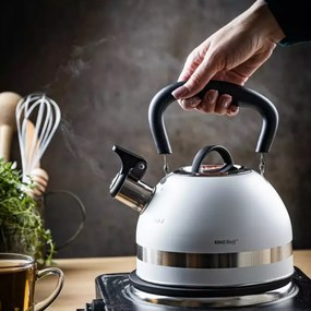 Resigilat: Ceainic cu fluier Kinghoff KH 1852, 1.8 l, Inductie, Maner izolat termic, Alb