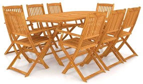 Set mobilier de exterior pliabil, 9 piese, lemn masiv de acacia 9, Cu cotiera