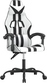 vidaXL Scaun de gaming pivotant, alb și negru, piele ecologică