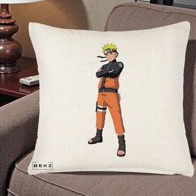 Perna Personalizata Naruto Uzumaki Portret Complet, 40x40 cm, Crem Reliefat, Husa Detasabila, Perna Inclusa, BEKZ®