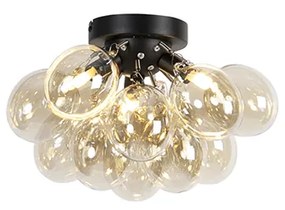 Plafoniera de design neagră cu sticlă chihlimbar 3 lumini - Uvas