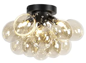 Plafoniera de design neagră cu sticlă chihlimbar 3 lumini - Uvas